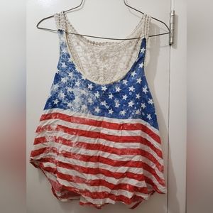 American Flag w/ Lace Rue21 Tank Top, Sz Large